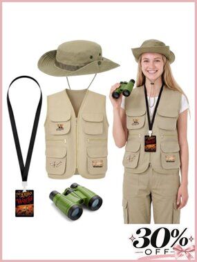 Dinosaur Explorer Halloween Costume Set with Safari Vest Hat Binoculars